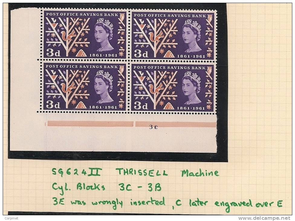 UK - Variety  SG 624 II - THRISSELL Machine Cyl. Blocks 3C-3B - 3E Was Wrongly Inserted-  Spec. Cat. Volume 3 - Page 220 - Variétés, Erreurs & Curiosités