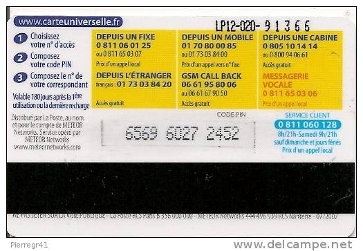 2-CARTES-PREPAYEES-METEOR     NETWORKS-12€-LA POSTE-DIFFERENTES-TBE - Autres & Non Classés