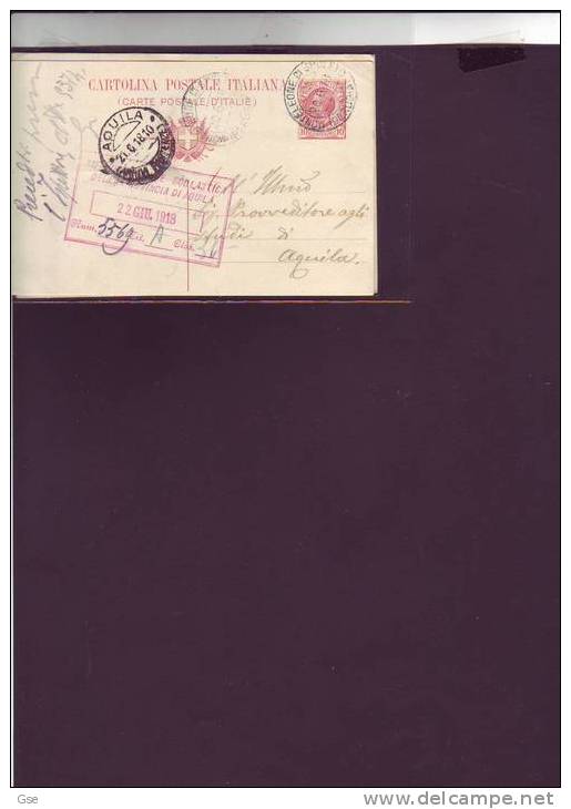 ITALIA  1918 - Pertile  36  Millesimo 19 - Da Monteleone Di Spoleto Ad Aquila - Entiers Postaux