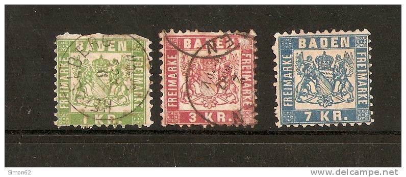 ALLEMAGNE  BADE 1868  N ° 23 /25   Avec Charniere Dans L Etat - Gebraucht