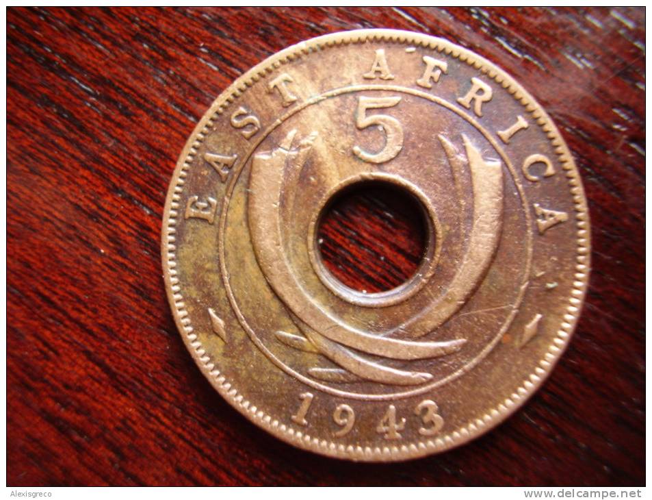 BRITISH EAST AFRICA USED FIVE CENT COIN BRONZE Of 1943 (SA) - British Colony