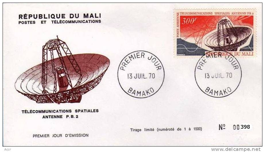 Mali FDC 1970 Télécommunications Spatiales : ANTENNE P.B.2. - Afrique