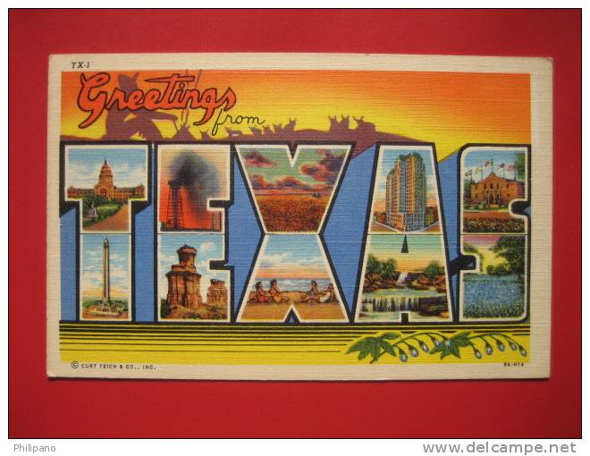 Greetings From Texas  Block Letter  Linen      === Ref 257 - Sonstige & Ohne Zuordnung