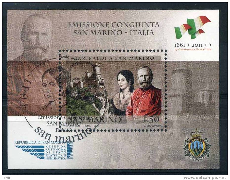 2011 San Marino, Garibaldi A San Marino Con Annullo Ufficiale  Congiunta Con L'Italia - Used Stamps