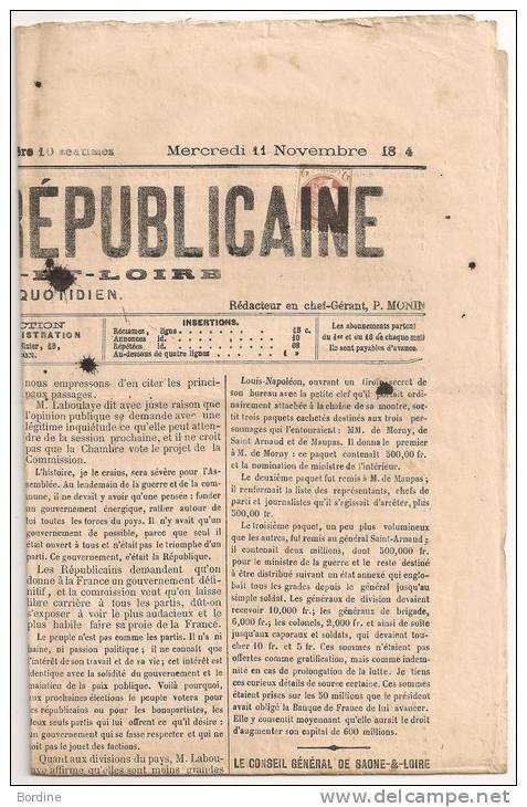 Lettre - JOURNAUX - Obliteration Typo S/TP Type Cérès N°51 - SUPERBE - 1874 - Periódicos