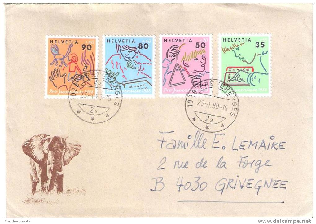 Suisse : Lettre Avec La Série Pro Juventute 1988 Complète. - Covers & Documents