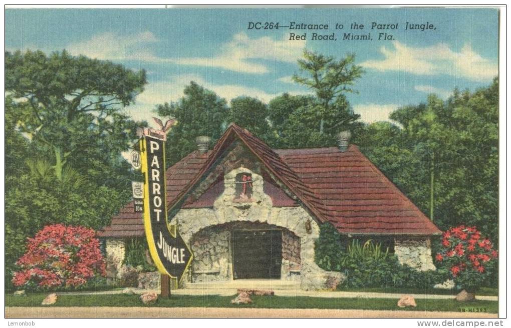 USA – United States – Entrance To The Parrot Jungle, Red Road, Miami, Florida, Unused Linen Postcard [P5726] - Miami