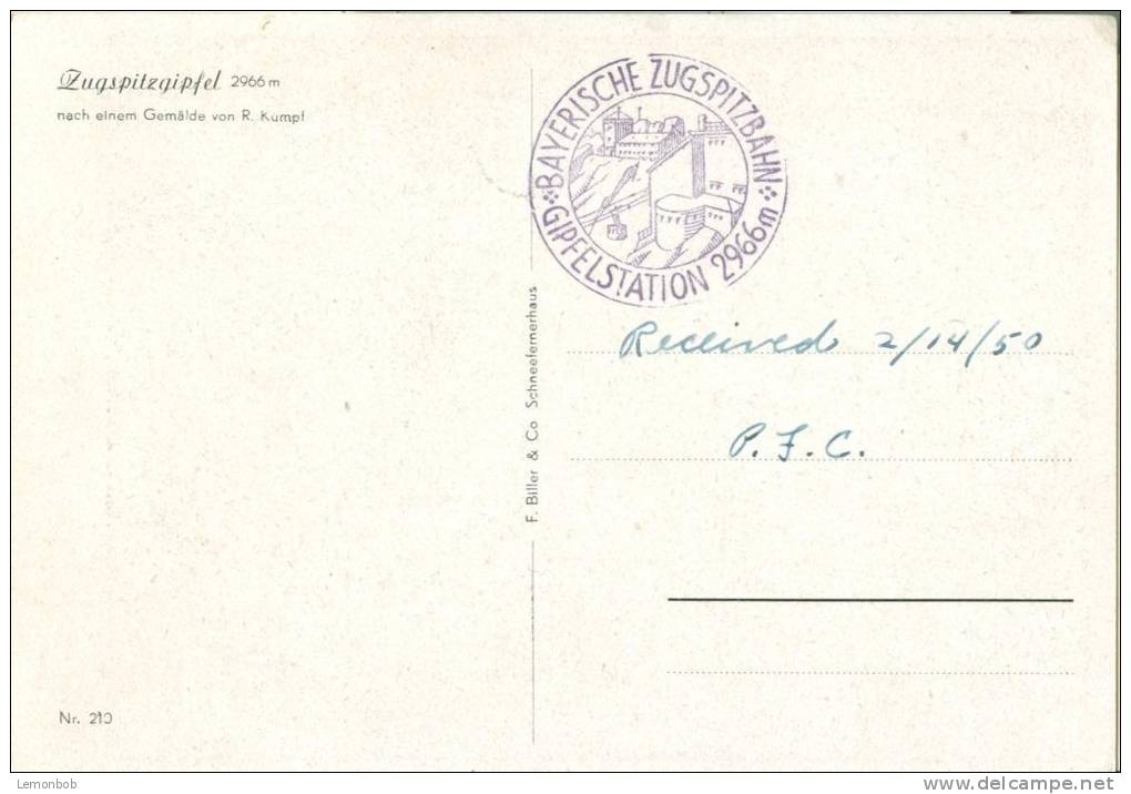 Germany – Zugspitzgipfel, Nach Einem Gemalde Von R. Kumpf, 1950 Used Postcard [P5728] - Zugspitze