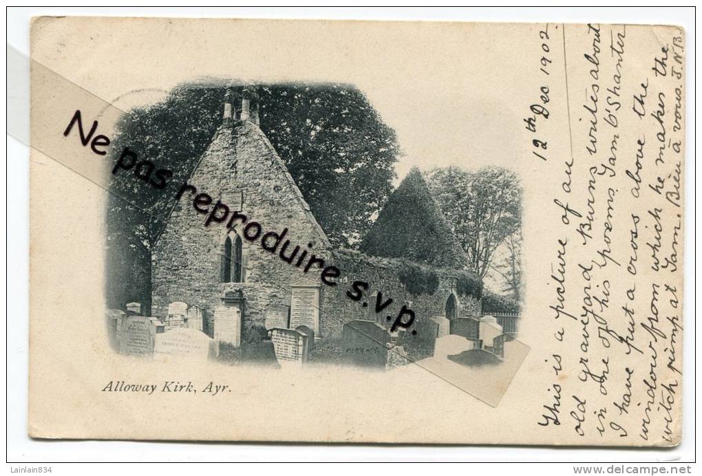 -  Alloway Kirk Ayr - Animation, 1902, Précurseur, écrite, Petit Format, Cachet Splendide,  Timbre Ancien, Bon état. - Ayrshire