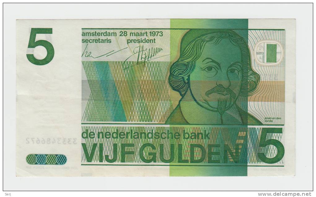 Netherlands 5 Gulden 1973 AXF CRISP Pre-Euro Banknote P 95 - 5 Gulden
