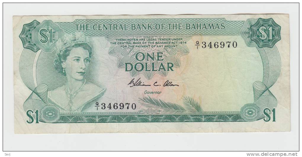 Bahamas 1 Dollar 1974 VF Crisp Banknote P 35b 35 B - Bahamas