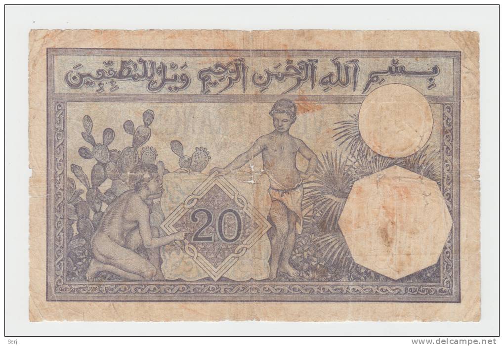 Algeria 20 Francs 1928 VG Banknote P 78b 78 B - Algerije