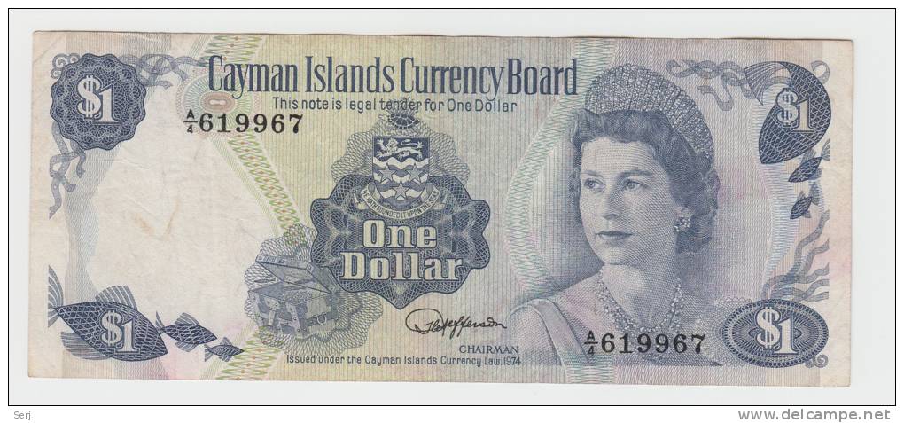 CAYMAN ISLANDS 1 Dollar 1974 VF P 5a 5 A (A/4) - Iles Cayman