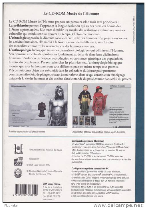 Musée De L´Homme Anthropologie Préhistoire Ethnologie Encyclopédie Sur Cd-Rom Éditions ODA Laser Édition - Enzyklopädien