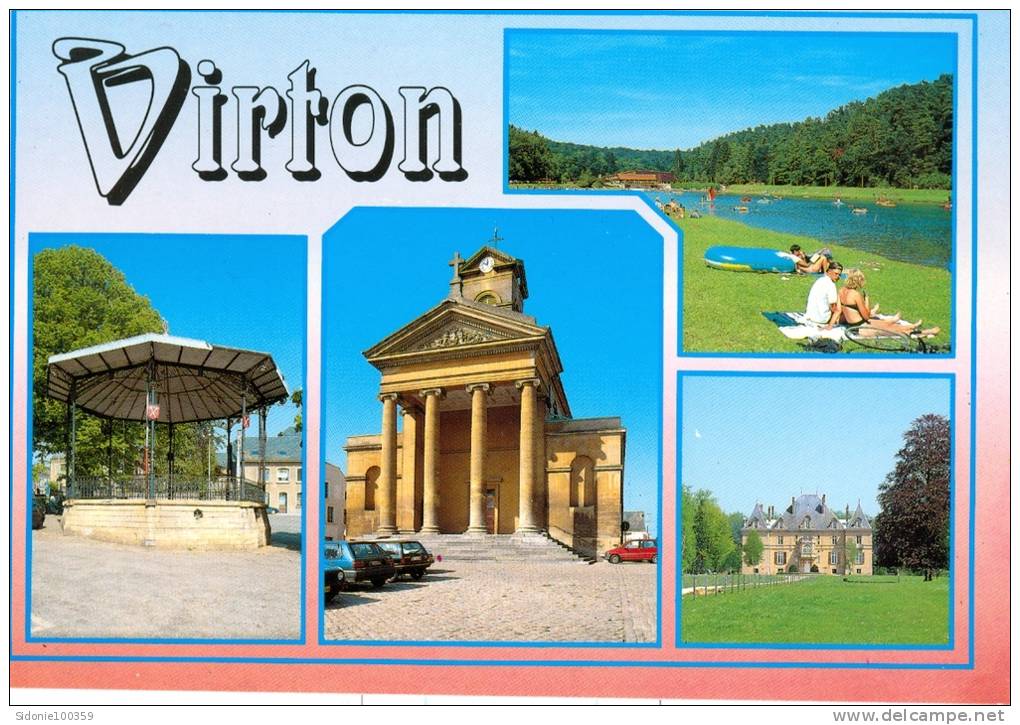 Carte Postale Multi-vues De Virton (Kiosque, Lac, Château) - Virton