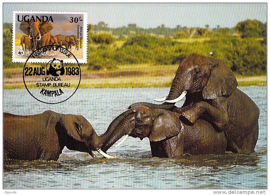 OUGANDA  WWF CARTE MAXIMUM NUM.YVERT  318   PROTECTION DE LA NATURE FAUNE   ELEPHANT - Maximum Cards