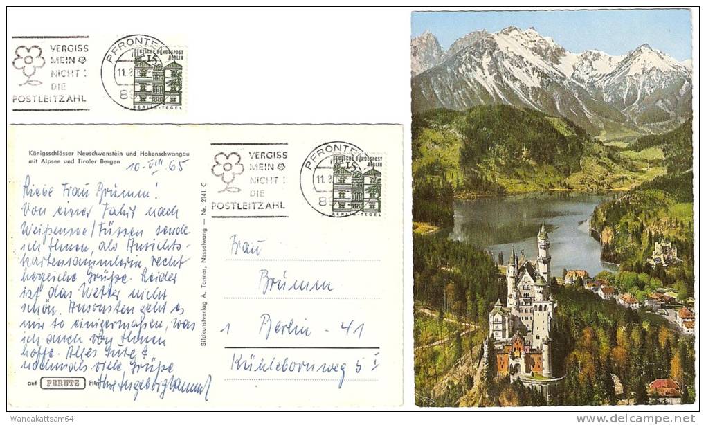 AK 2141 Königsschlösser Neuschwanstein Und Hohenschwangau Mit Alpsee Und Tiroler Bergen 11. 8. 65.--8 8962 PFRONTEN 1 Ma - Pfronten