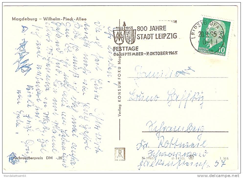 AK 315 Magdeburg - Wilhem-Pieck-Allee 20.9.65 10-11 LEIPZIG BPA 32 Nach Schramberg Mit 1 X 10 PF DEUTSCHE DEMOKRATISCHE - Magdeburg