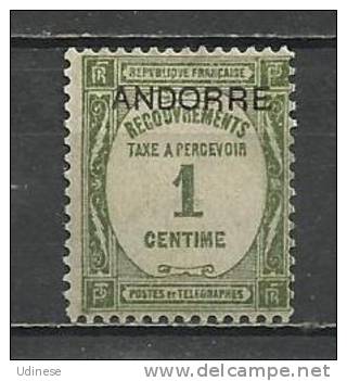 ANDORRA 1931 - 1 C.  - POSTAGE DUE  - MH MINT HINGED - Neufs