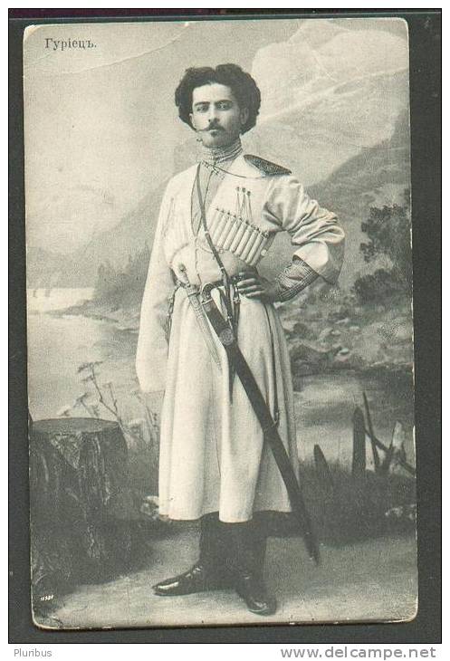 IMPERIAL RUSSIA, GEORGIA, CAUCASIA,  GURIA, GURIAN WARRIOR, DZHIGIT WITH KINJAL, SABRE, OLD POSTCARD - Georgia