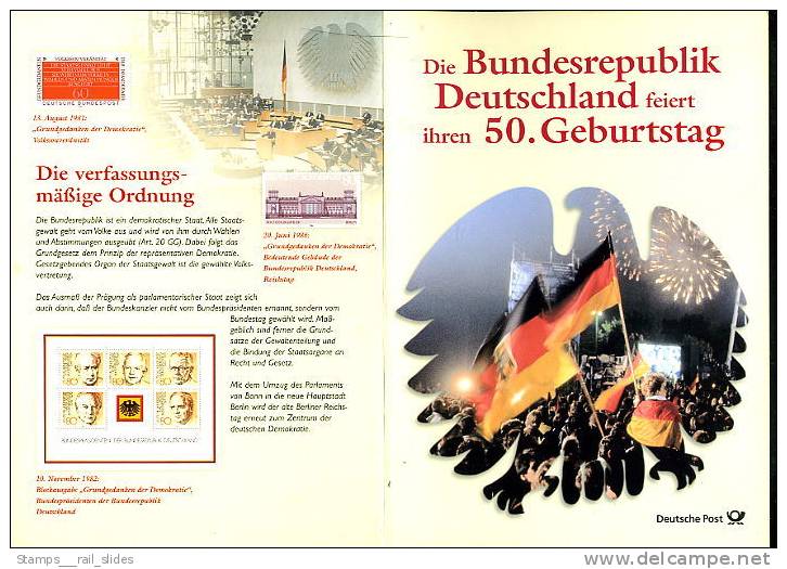 00764) BRD Erinnerungsblatt Michel EB 3/1999 Faltung: 3-fachmit Block 48 + 49 - 50 Jahre BRD - Wert: 13,00 Mi€ - Briefe U. Dokumente