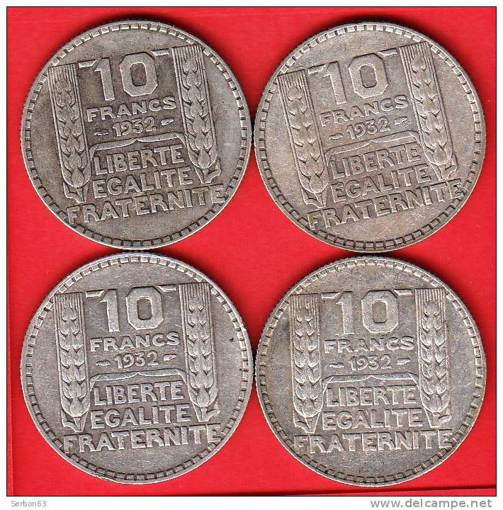 QUATRE PIECES MONNAIE 10 FRANCS ARGENT TURIN 1932 - 3ième REPUBLIQUE 1871 - 1940 VOIR LES SCANS... - Other & Unclassified