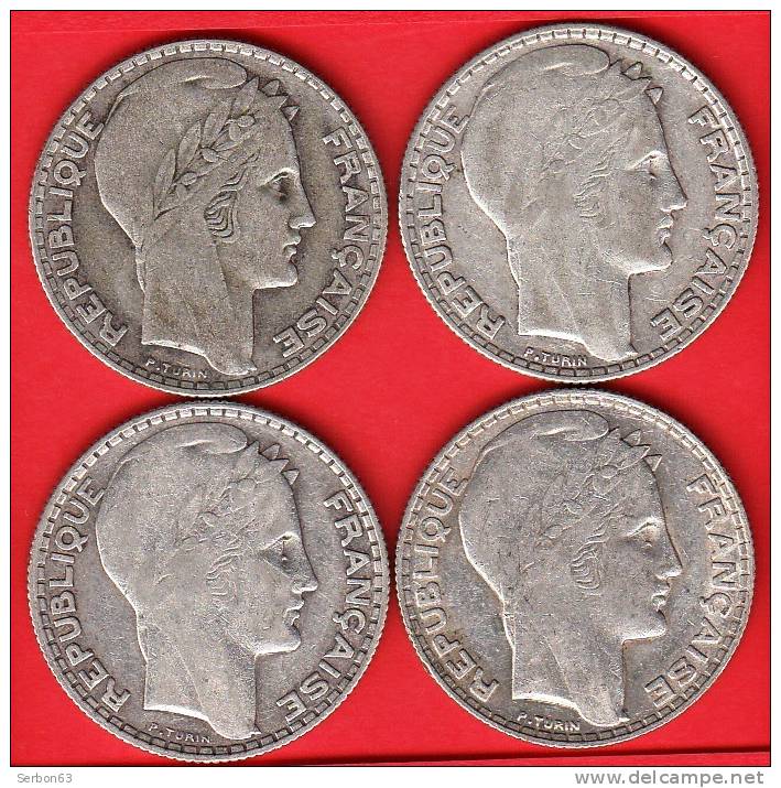 QUATRE PIECES MONNAIE 10 FRANCS ARGENT TURIN 1932 - 3ième REPUBLIQUE 1871 - 1940 VOIR LES SCANS... - Other & Unclassified