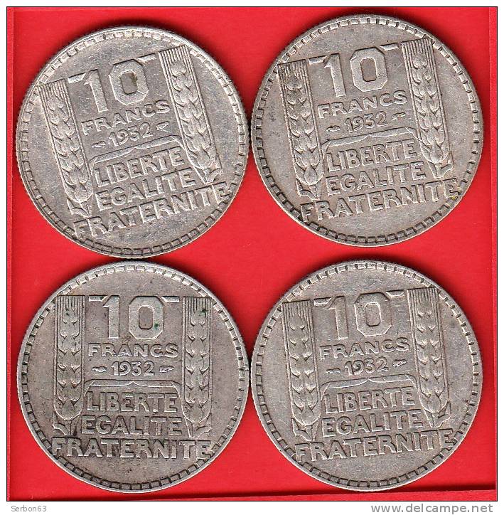 QUATRE PIECES MONNAIE 10 FRANCS ARGENT TURIN 1932 - 3ième REPUBLIQUE 1871 - 1940 VOIR LES SCANS... - Other & Unclassified