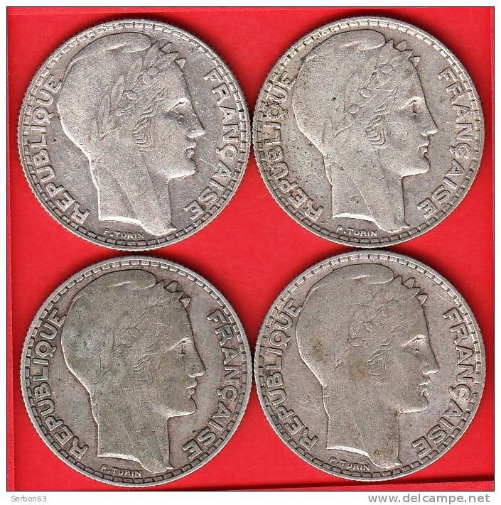 QUATRE PIECES MONNAIE 10 FRANCS ARGENT TURIN 1932 - 3ième REPUBLIQUE 1871 - 1940 VOIR LES SCANS... - Other & Unclassified