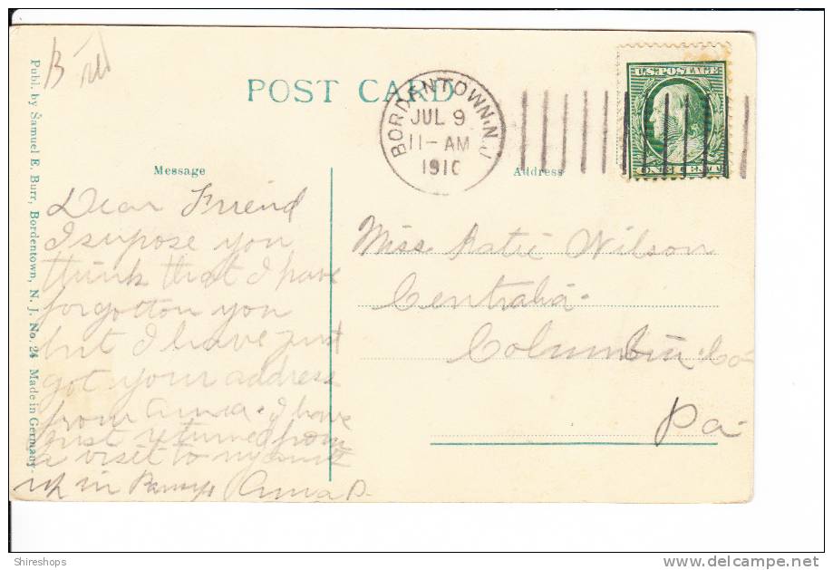 Eagle Shirt Factory Bordentown New Jersey Postmark 1910 - Other & Unclassified