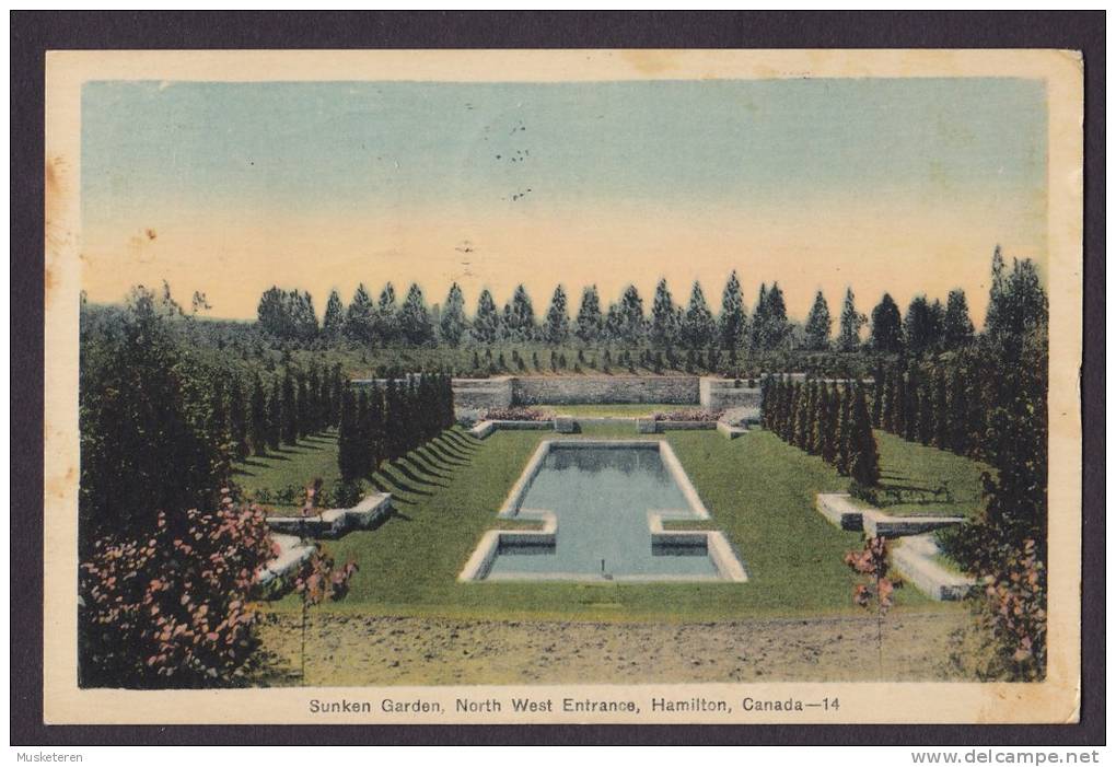 Canada PPC Hamilton Sunken Garden, North West Entrance ALEXANDRA HOTEL, NIAGARA FALLS 1934 To Oklahoma U.S.A. (2 Scans) - Hamilton