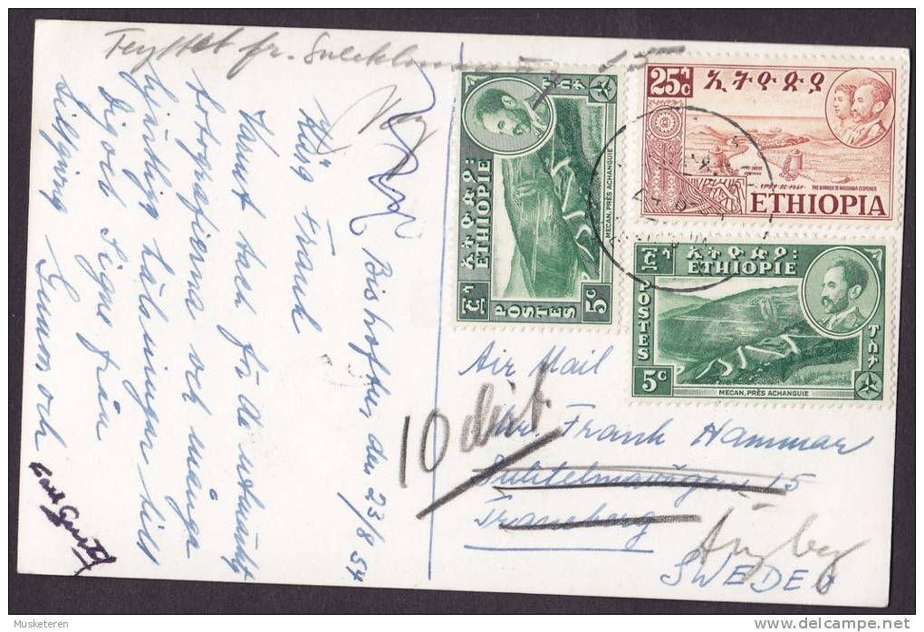 Ethiopia Airmail PPC Echte Real Photo Véritable 1954 To Sweden Readressed !! (2 Scans) - Äthiopien