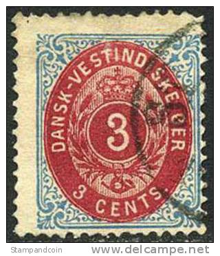 Danish West Indies #6 Used 3c Blue & Carmine From 1874 - Denmark (West Indies)