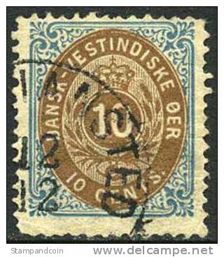 Danish West Indies #10 Used 10c Blue & Brown From 1876 - Denmark (West Indies)