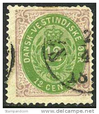 Danish West Indies #11 Used 12c Red Lilac & Yellow Green From 1877 - Dinamarca (Antillas)