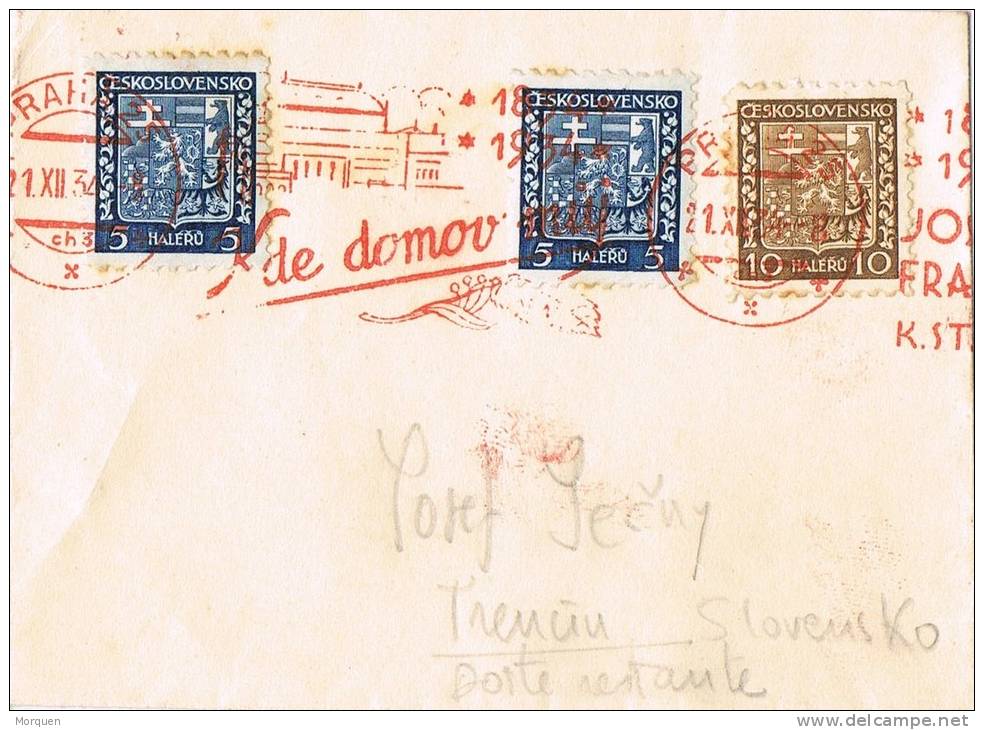 Carta PRAHA 1934 (checoslovaquia) Fechador MI CASA - Briefe U. Dokumente