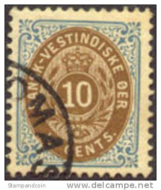 Danish West Indies #20 Used 10c Blue & Brown From 1901 - Denmark (West Indies)