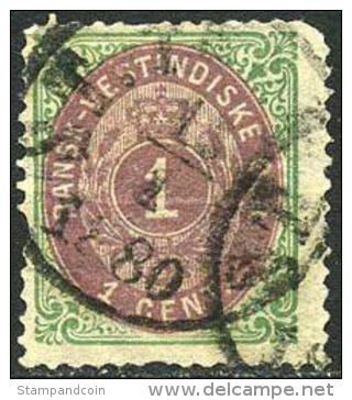 Danish West Indies #5a Used 1c Green & Rose Lilac Numeral From 1874, Thin Paper - Denmark (West Indies)