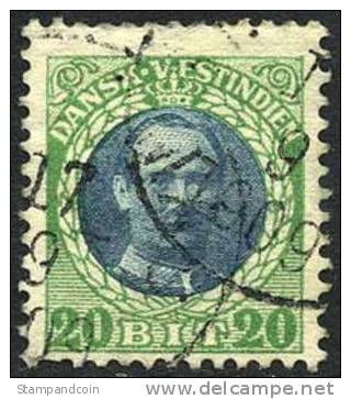 Danish West Indies #46 Used 20b Green & Blue From 1908 - Denmark (West Indies)
