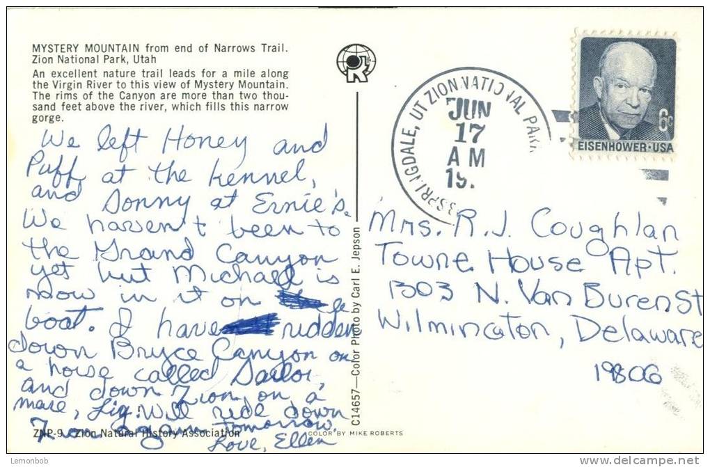 USA – United States – Mystery Mountain, Zion National Park, Utah, Used Postcard [P5752] - Zion