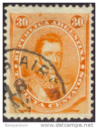 Argentina #24 Used 30c Orange From 1873 - Usados