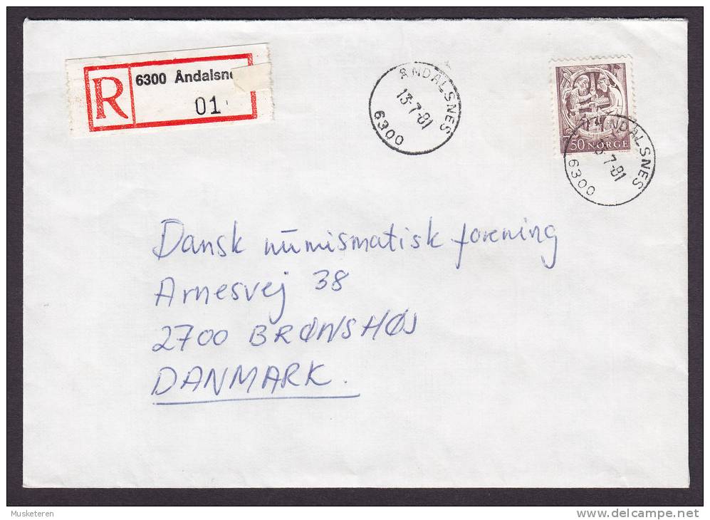 Norway Registered Recommandée Einschreiben Label Deluxe ÅNDALSNES 1981 Cover To BRØNSHØJ Denmark - Lettres & Documents