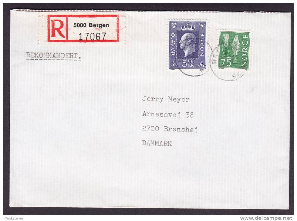 Norway Registered Recommandée Einschreiben Label Deluxe BERGEN 1981? Cover To BRØNSHØJ Denmark - Briefe U. Dokumente