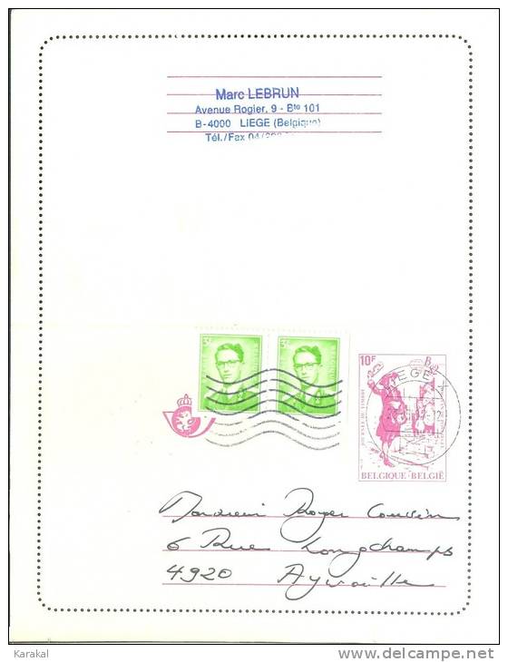 België Belgique Carte-lettre 49 Belgica 82 1982 Obl. Liège 23 Juin 1997 - Cartes-lettres