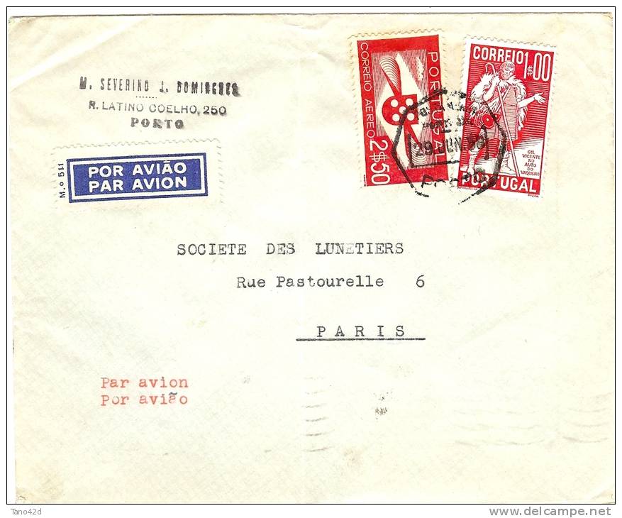 REF LBON4 - PORTUGAL LETTRE AVION PORTO / PARIS 29/6/1938 - Marcophilie