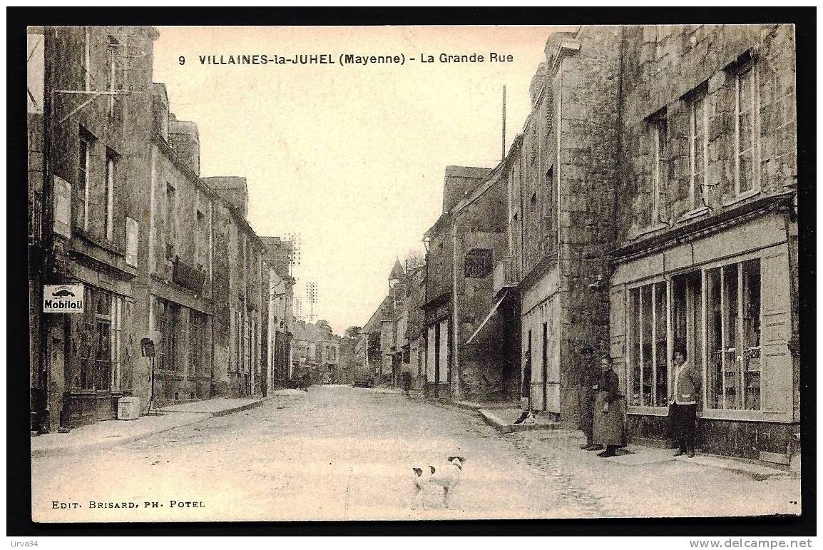 CPA  ANCIENNE- FRANCE- VILLAINES-LA JUHEL (53)- LA GRANDE RUE EN GROS PLAN- ANIMATION- CHIEN- COMMERCES- - Villaines La Juhel