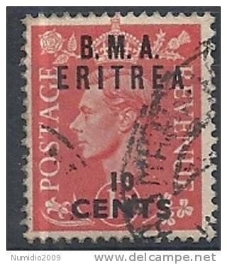1948-49 OCC. INGLESE ERITREA BMA USATO 10 C - RR9018-4 - Eritrée
