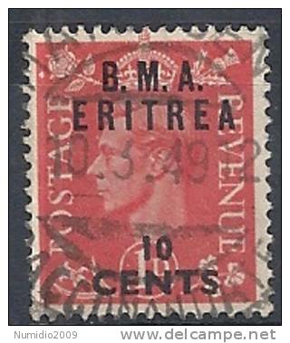 1948-49 OCC. INGLESE ERITREA BMA USATO 10 C - RR9018-9 - Eritrea