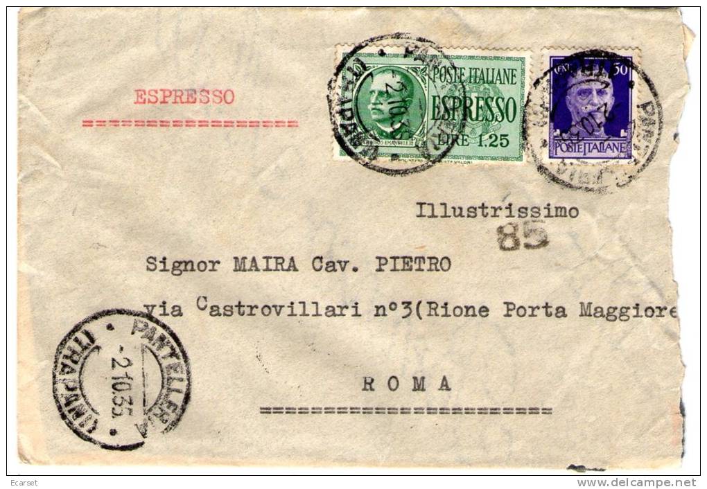 Lettera Per Espresso Da Pantelleria A Roma. 02/10/1935 - Storia Postale