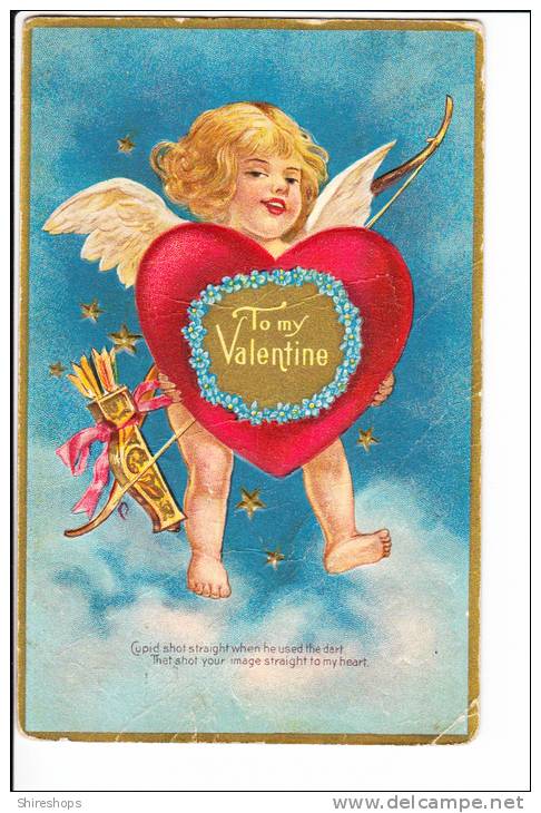 Embossed Valentine Child Angel Cupid Shot Straight When He Used The Dart 1909 - Saint-Valentin